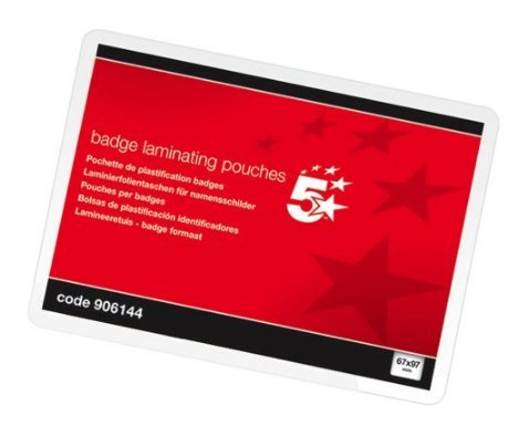 5 Star Laminating Pouches 250 Micron for Badge size [67x98mm] Glossy [Pack of 100] (300)