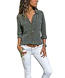  Camisas Vaquera Mujer Blusa con Botones Camisetas Manga Larga Sexy Tops Color Sólido Cuello en V Low Cut Sexy Camisetas y Tops Camisas De Vestir