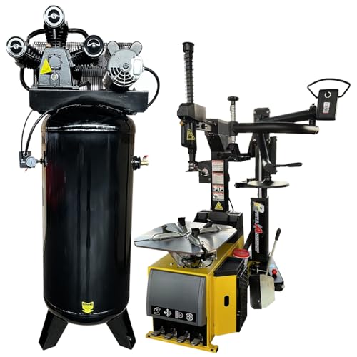 HPDMC 24'' Rim 1.5HP Tire Changer w/Assist Arm and 5HP Air Compressor w/ 60Gal ASME Tank for Tire Repair and Wheel Balancing Garage Shop Equipment w/ 1 Year Full Warranty