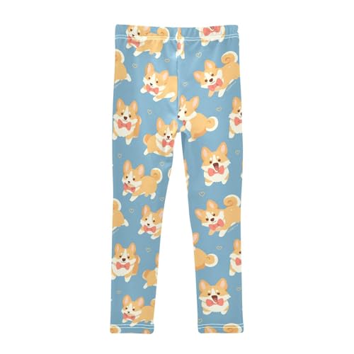 Happy Corgi Puppies Girls' Leggings Toddler Doodles Bow Ties Kids Yoga Pants Dance Active Tights 4T2