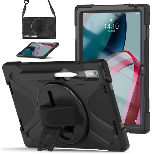 Image of Junfire for Lenovo Tab P11 Pro Gen 2 Case 11.2 inch, Shockproof Rugged Case for Lenovo P11 Pro (2nd Gen) 2022 Tablet with 360 Rotating Kickstand Hand Strap Shoulder Belt for TB-132FU /TB-138FC-Black