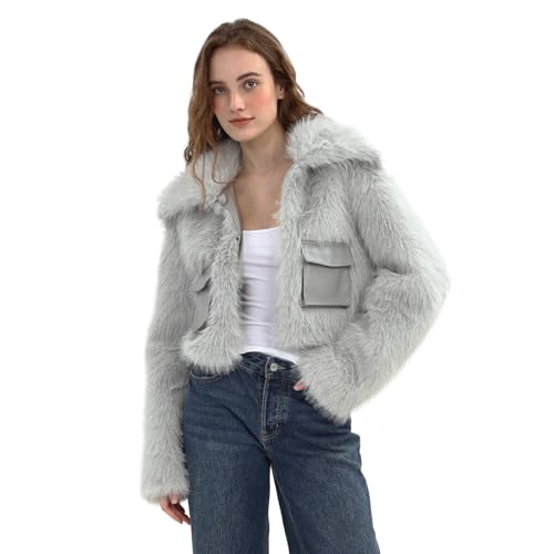 Vêtement d'hiver chaud en peluche et fausse fourrure femme à revers