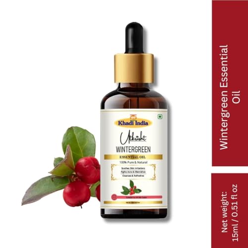 Image of Khadi Wintergreen Essential Oil 15ml | Pure & Natural Oil for Aromatherapy, Skin Care, Muscle, Joint Massage, Deodorising, Relaxation | Suitable for All Skin Types | For Men & Women