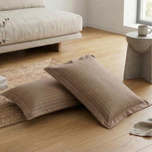 Image of Home Sizzler 210TC Satin Stripe Microfibre King Size Pillow Covers (18 X 27 Inches) - Beige, Set of 2