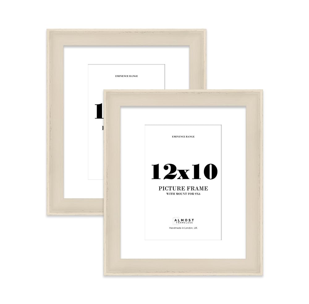 12x10" Cream Picture Frame with 9x6" Mount - Shabby Chic Photo Frame with Distressed Finish, Wall Hooks and Kickstand, 32mm Edge - 2 Pack