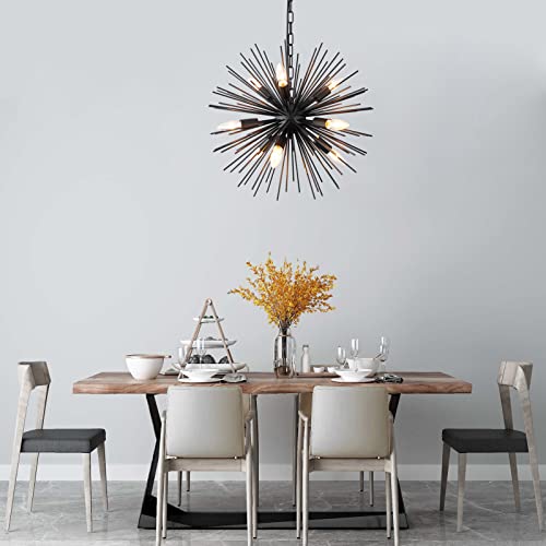 Gomunin 9-Light Sputnik Chandelier Black Starburst Chandelier Mid-Century Satellite Pendant Light For Dining Room Living Room Kitchen Island Foyer Bedroom,20In Wide, Solid Metal 12Lb #TOP7