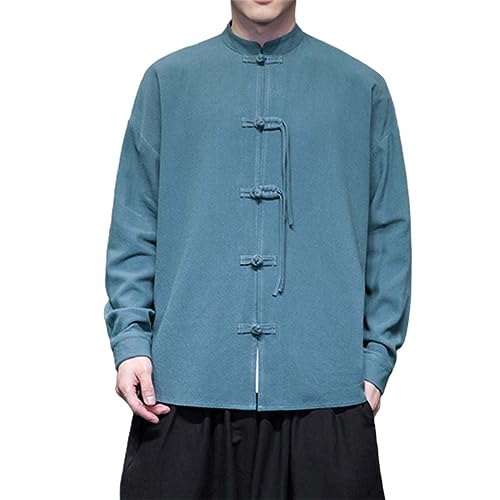 Men's Shirt Tang Suit Shirt Long Sleeve Traditional Kung Fu Uniform Chinese Frog Buttons Lightweight Jacket Summer