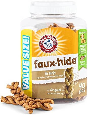 Arm & Hammer for Pets Dental Treats Faux Hide Braids 40pcs | Dental Chews Fight Bad Breath, Plaque & Tartar Without Brushing | Faux Hide Braids, 40 Count