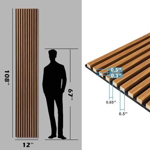 Image of Art3d 108 x 12 in 3D Fluted Soundproof Wood Slat Wall Panel, 4-Pack, Teak