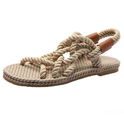 OPAKY Sandalias Planas Verano Mujer Estilo Bohemia Zapatos para Mujer de Dedo Sandalias Talla Grande Correas de Moda Casual de Verano para Mujer Estilo Romano Cabeza Redonda Zapatos de Playa