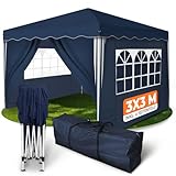 Kronenburg Faltpavillon wasserdicht Dachmaß 3 x 3 m UV Schutz 50+ Pavillon in Blau mit 4 Seitenteilen