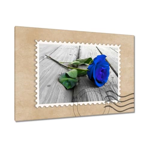 Rose bleue sur les planches peinture sur toile pour un salon style bohème chic