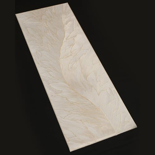 FAVE Estrada de mesa dourada de 35,5 polegadas, impermeável, para casamentos, banquetes, aniversários, festas, restaurantes (penas, 35,5 x 13 polegadas)