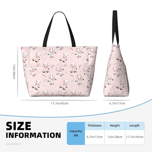 Large Beach Bags Water-resistant Sandproof - Casual Cute Cow Flower Leaves Cute Beach Tote Bags for Women with Zipper2