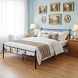 studio des invites 5586 -【Cadre de Lit Double Robuste】 : Fabriqué en métal noir renforcé, ce lit double assure une grande stabilité et peut accueillir deux personnes confortablement, parfait pour les chambres parentales ou d’amis.