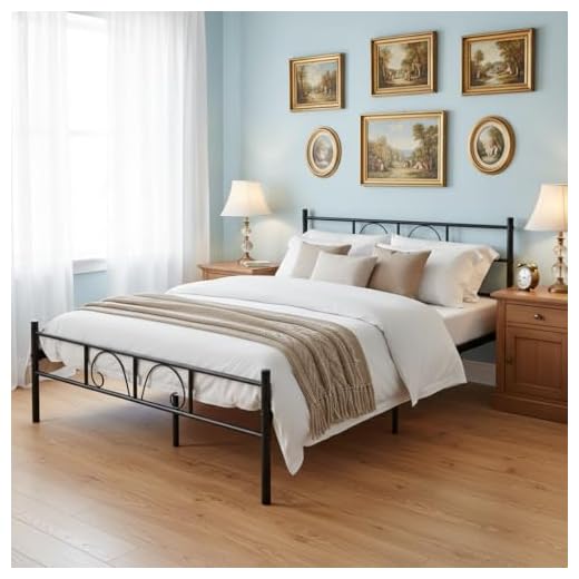 FurnitureR Lit 2 Places Métal Noir, Cadre Design avec Motifs Ornementaux, Sommier à Lattes en Acier, Idéal pour Chambre, Studio, Invité, 140x190 cm