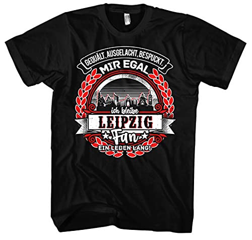 EIN Leben lang Leipzig Herren T-Shirt | Stadt - Leipzig Skyline - Fussball - Sport - Leipzig Shirt - Ultras | Schwarz (XXL)