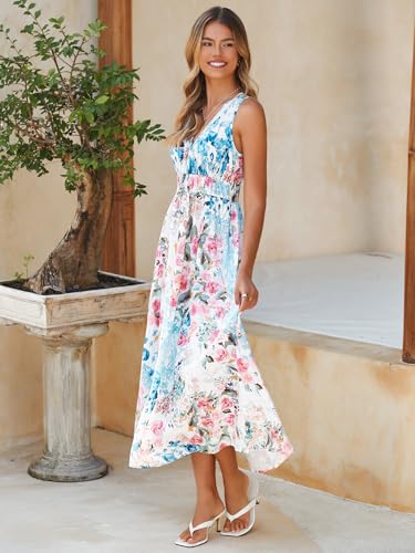 womens summer sleeveless v neck boho long dress floral print midi sundress