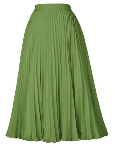 Grace Karin Women High Elastic Waist Pleated Chiffon Midi Skirt