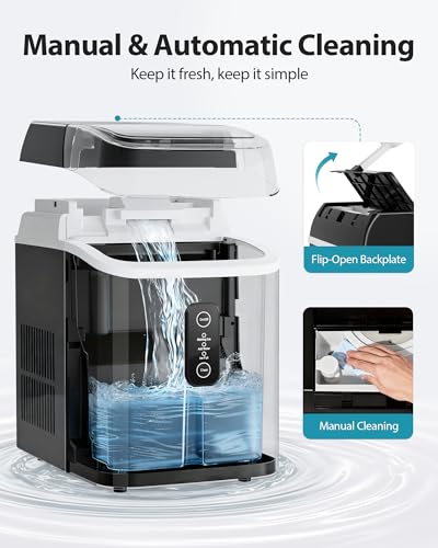 Image of Aeitto Nugget Ice Maker Countertop, 42lbs /24H Ice Machine with 1.5L Water Tank, Rapid Ice Release in 6 Mins, Self-Cleaning Pebble Ice Maker with Basket and Scoop for Home Office RV and Party, Black
