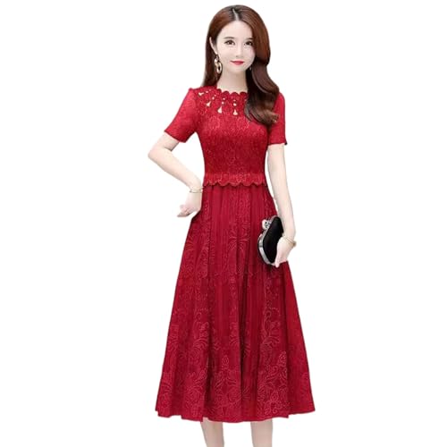 Robe d'été ajourée manches courtes col rond robe dentelle unie