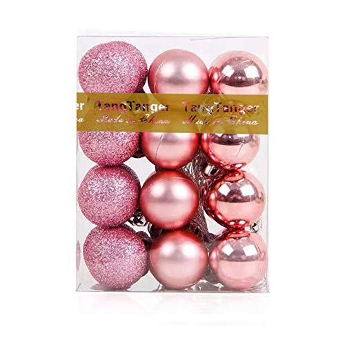 Christmas Ball Assorted Pendant Shatterproof Ball Ornament Set Seasonal Holiday Wedding Party Decorations(24 pcs, 3 cm) (Pink)