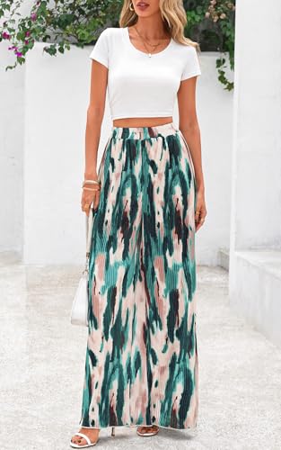 PRETTYGARDEN Womens Pants Dressy Casual Wide Leg Graphic Print Lounge Pants Women Comfy High Waist Pleated Palazzo Pants4