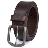 DENGFENGZHE Men's Full Grain Leather Belt for Everyday Casual Jeans, 1.5" Handmade Men Leather Belts with Gift Box (Brown, 36(Fits Waist 34"-35"))