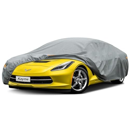 Kayme Heavy Duty Car Cover Waterproof All Weather, Full Exterior Covers Sun Rain UV Protection. Universal Fit Chevrolet Corvette, Acura TSX ILX, Porsc