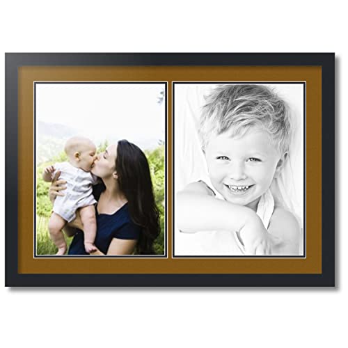 ArtToFrames Collage Photo Frame Double Mat with 2-12x16 inch Openings with Black Frame and Coronado Top Mat