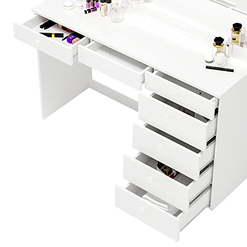 Boahaus Diana Modern Vanity Makeup Desk With Hollywood Vanity Mirror, Lights, 07 Drawers, Large Top, Sturdy Frame, White Painted Makeup Desk For Bedroom (New Version 04/2023) #TOP4