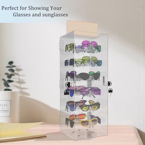 Cityjoy Lockable Sunglasses Organizer, Acrylic Sunglass Display Stand With Mirror, Rotating Sunglass Display Case, Glasses Holder Eyeglass Storage, Sunglasses Tower for 24 Pairs by Cityjoy - Image 2