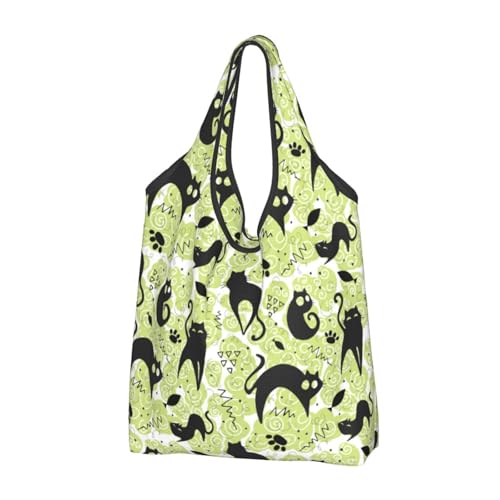Sac d'épicerie chat abstrait : design graphique unique vert et noir