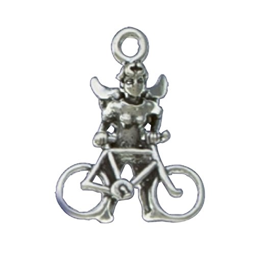 Sterling Silver 3D Standing Winged Guardian Angel Holding Bicycle Charm Bicyclist Bike Enthusiast