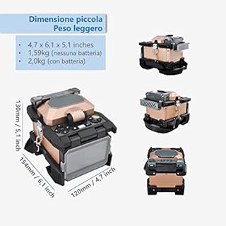 QIIRUN Giuntatrice Fibra Ottica Fusion Splicer, Kit di Saldatore Fibra Ottica con Touch Screen da 4,3 Pollici, Giunzione 7s e Riscaldamento 18s per FTTH (6481B)