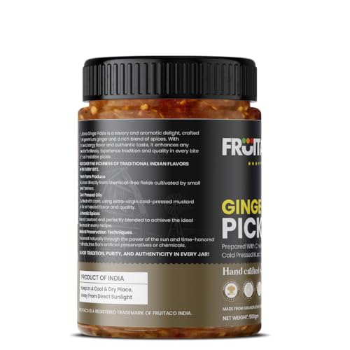 Image of Fruitaco Ginger Pickle - Authentic Indian Pickle with Tangy and Spicy Flavor | Perfect Side for Meal (500 Gm, Ginger Pickle)