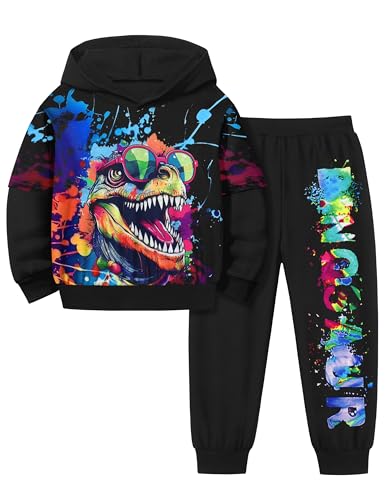 Image of Toddler Boy Clothes Dinosaur Printed Hoodies Toddler Clothes for Boys Long Sleeve Sweatpants Set T-Rex Outfits 3-7t