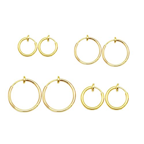 LAXPICOL Clip On Earrings 4PCS Different Size Gold Silver Black Rose Gold Tone 0.43IN/0.51IN/0.59IN/0.70IN 4PCS Stainless Hoop Earrings for Women No Piercing