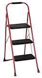 Cosco Three Step Big Step Folding Step Stool with Rubber Hand Grip, Red