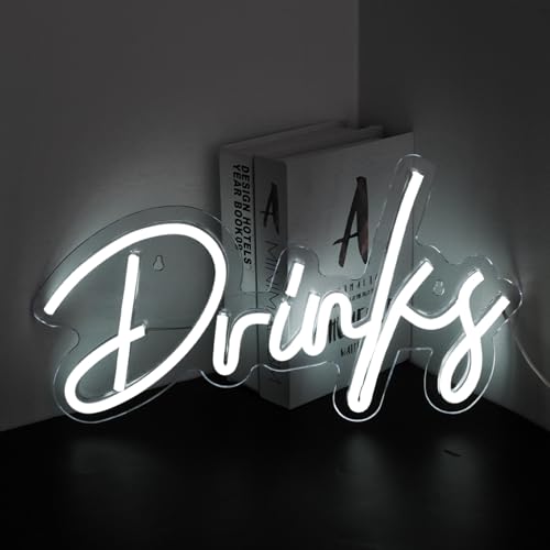 Image of Looklight Drinks Neon Sign Bar Neon Signs for Wall Decor Neon Sign For Room White Neon Light Sign Led Neon Bar Signs USB Connectivity Light Up Wall Decor for Teen Room Bedroom Store