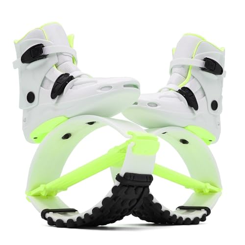 TMDRLELFDF Kangaroo Jump Shoes for Adults – Premium High-Bounce Moon Shoes, Safe Adjustable Fit Rebound Boots for Zumba, Exercise, Workout, Running or Fun(Green White,X-Large)