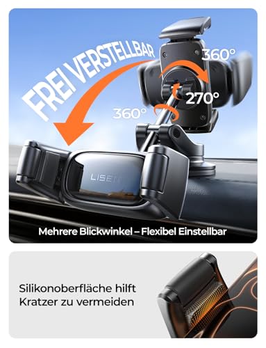 LISEN Snapmount Handy Halterung Auto - [Rollen Design] [0,1 s Gleitet Hinein] Handyhalterung Auto mit Vakuum Saugnapf, 360° Drehbar KFZ Autohalterung für iPhone 17 Pro Max & Android mit Dicke Hüllen 5