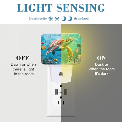 Image of Sea Turtle Swims Under Water Night Light for Kids, Sea Turtle LED Night Light Plug into Wall with Dusk to Dawn Sensor for Girls Boys Women Men Room, Hallway, Kitchen, Bathroom, Stairs Decor