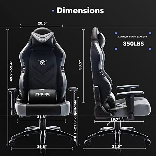 Big And Tall Gaming Chair 350Lbs-Racing Style Computer Gamer Chair,Ergonomic Desk Office Pc Chair With Wide Seat, Reclining Back, Adjustable Armrest For Adult Teens-Black/Grey #TOP7