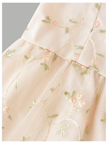 Girls' Floral Embroidery Mesh Midi Dresses Elegant Flowy Summer A Line Cami Dress4
