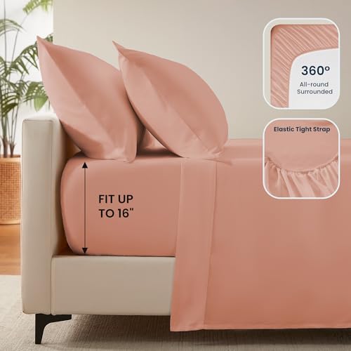 SLEEP ZONE Nanotex Super Soft Cooling Full Size Bed Sheets Set 4 Piece - Easy Care Fitted Flat Sheet & Pillowcase Sets - Wrinkle Free, Fade Resistant, Deep Pocket 16" (Dull Pink, Full)