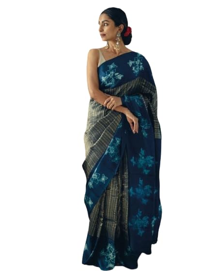 Saree femme bleu Flosive en tissu fluide de qualité supérieure taille unique