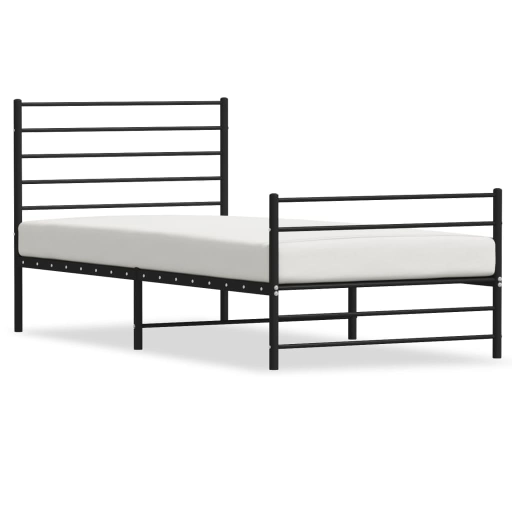 Cadre de lit métal avec tête de lit/Pied de lit Noir 100x190 cm Lit 2 Personnes avec Sommier,Lit Fer Forgé,Lit À Cadre
