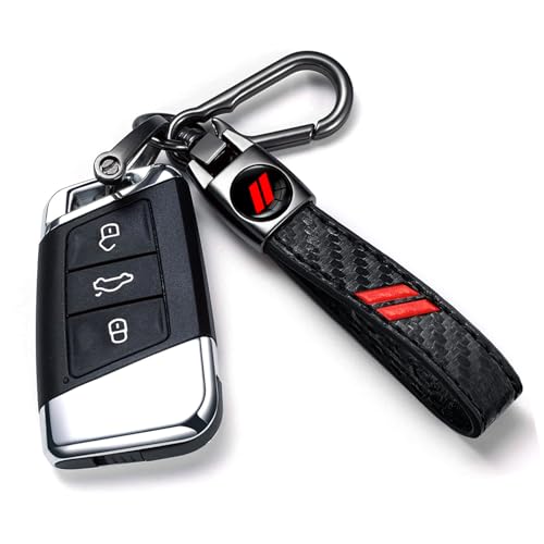 Image of Black Car Keychain for Dodge Charger Challenger Durango RAM 1500, Black Leather & Metal Key Ring with Dual Stripe Logo, Car Key Holder Accessories
