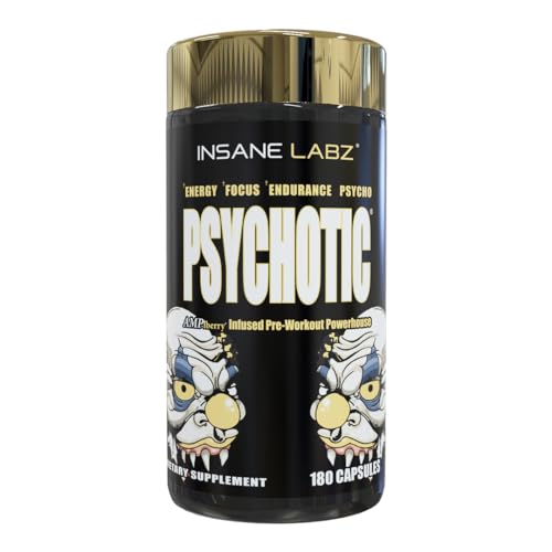 Image of Insane Labz Psychotic Gold, High Stimulant Pre Workout Capsules, Extreme Lasting Energy Focus, Pumps and Endurance with Beta Alanine, DMAE Bitartrate, NO Booster (30 Servings, Unflavored)